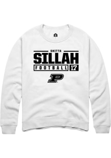 Shitta Sillah Rally Mens White Purdue Boilermakers NIL Stacked Box Crew Sweatshirt