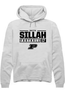 Shitta Sillah Rally Mens White Purdue Boilermakers NIL Stacked Box Hooded Sweatshirt