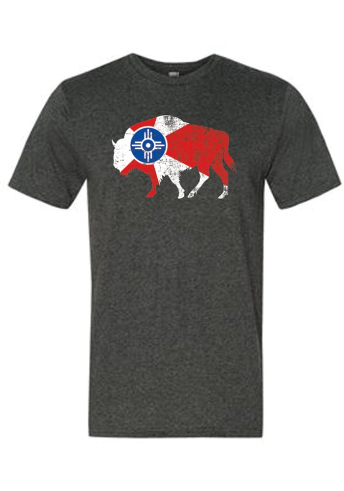 Wichita Dark Grey City Flag Buffalo Short Sleeve T Shirt