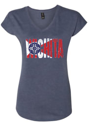 Wichita Womens Navy Blue City Flag Wordmark Short Sleeve T Shirt