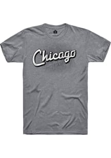 Rally Chicago Grey Wordmark Over City Map Short Sleeve Fashion T Shirt