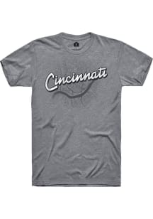 Rally Cincinnati Grey Wordmark Over City Map Short Sleeve Fashion T Shirt