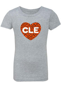 Cleveland Girls Rally Orange Cheetah Heart Grey Short Sleeve Tee