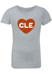 Cleveland Girls Rally Orange Cheetah Heart Grey Short Sleeve Tee
