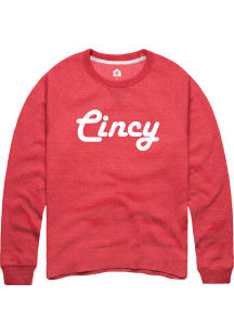 Rally Cincinnati Mens Red Retro Wordmark Long Sleeve Crew Sweatshirt