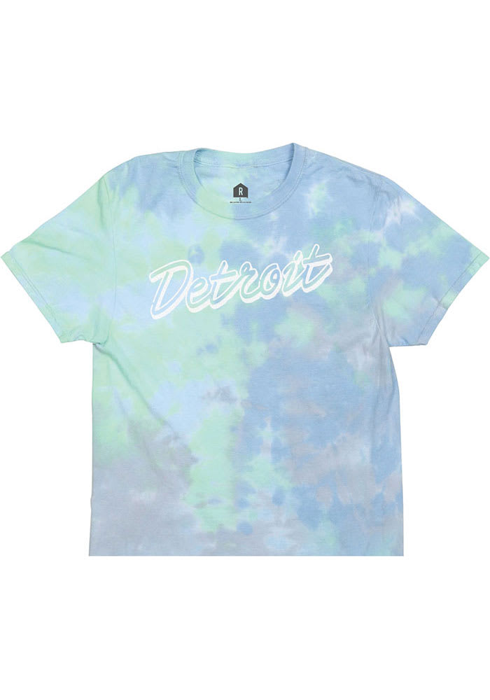 Detroit Womens Green Dream Tie-Dye Wordmark Unisex Short Sleeve T-Shirt