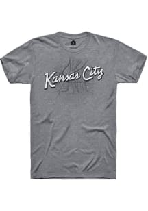 Rally Kansas City Grey Wordmark Over City Map Short Sleeve Fashion T Shirt