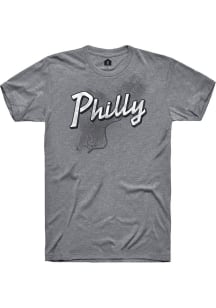 Rally Philadelphia Grey Wordmark Over City Map Short Sleeve Fashion T Shirt