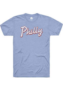 Philadelphia Light Blue Edgy Wordmark Script Short Sleeve Fashion T Shirt