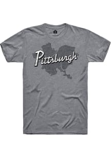 Rally Pittsburgh Grey Wordmark Over City Map Short Sleeve Fashion T Shirt