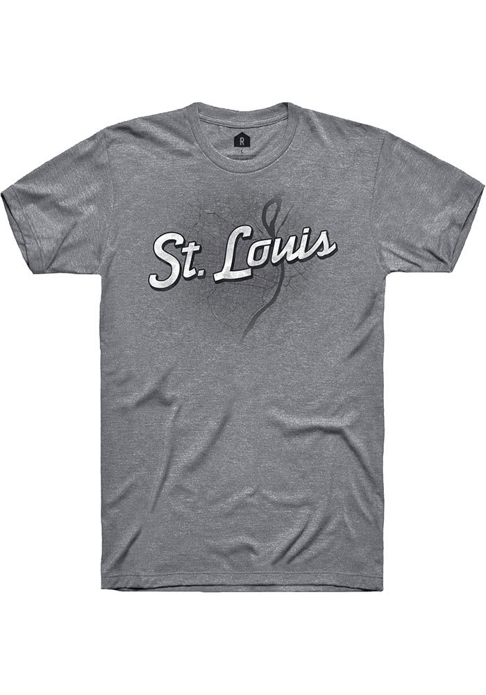 Rally St Louis Grey Wordmark Over City Map Short Sleeve Fashion T Shirt