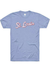 Rally St Louis Light Blue Edgy Script Short Sleeve Fashion T Shirt