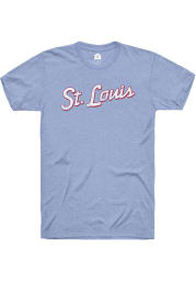 Rally St Louis Light Blue Edgy Script Short Sleeve Fashion T Shirt