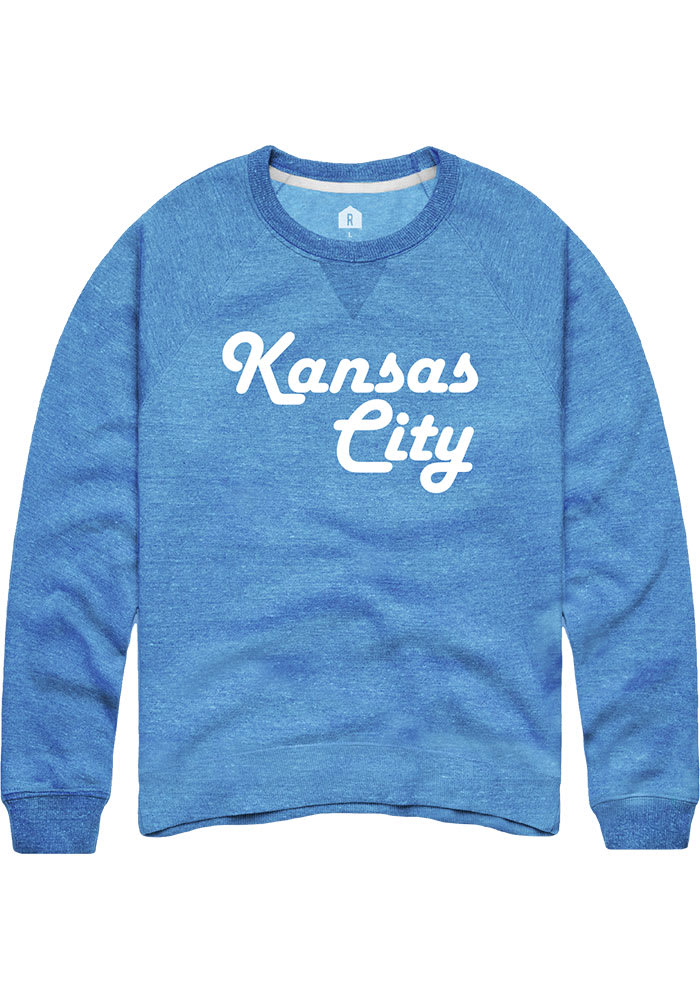 Rally Kansas City Mens Blue Retro Wordmark Long Sleeve Crew Sweatshirt
