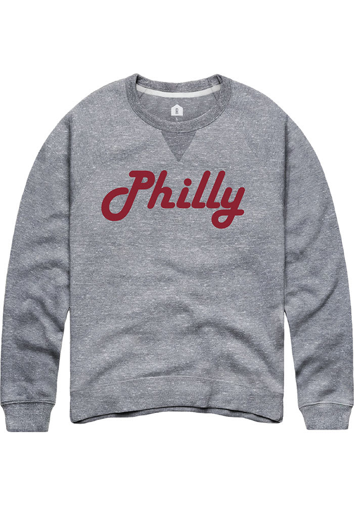 Rally Philadelphia Mens Grey Retro Wordmark Long Sleeve Crew Sweatshirt