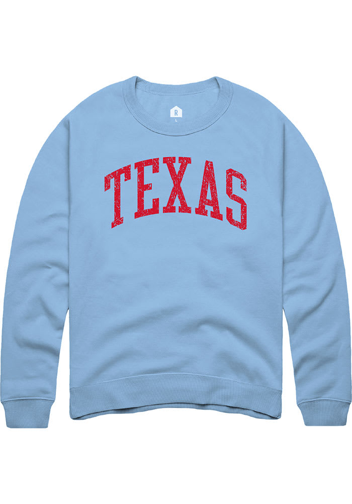 Rally Texas Mens Light Blue Arch Long Sleeve Crew Sweatshirt