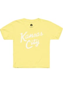 Rally Kansas City Youth Yellow Stacked Script Short Sleeve Fashion T-Shirt