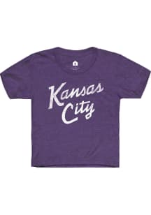 Rally Kansas City Youth Purple Stacked Script Short Sleeve Fashion T-Shirt