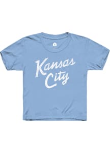 Rally Kansas City Youth Light Blue Stacked Script Short Sleeve Fashion T-Shirt
