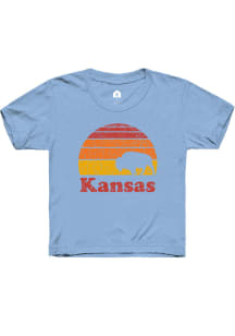 Rally Kansas Youth Light Blue Buffalo Sunset Short Sleeve T-Shirt