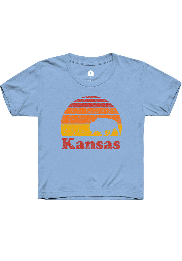 Rally Kansas Youth Light Blue Buffalo Sunset Short Sleeve T-Shirt