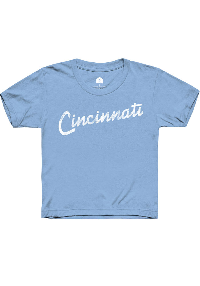 Rally Cincinnati Youth Light Blue RH Script Short Sleeve T-Shirt