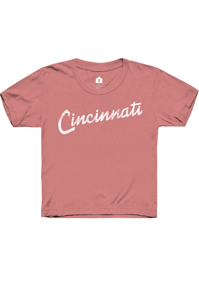 Rally Cincinnati Youth Pink RH Script Short Sleeve T-Shirt