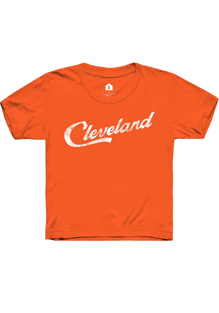 Rally Cleveland Youth Orange RH Script Short Sleeve T-Shirt