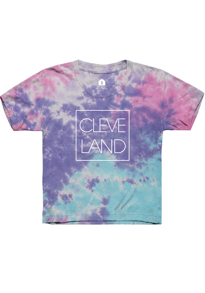 Rally Cleveland Youth Purple Tie Dye CLE Square Short Sleeve T-Shirt