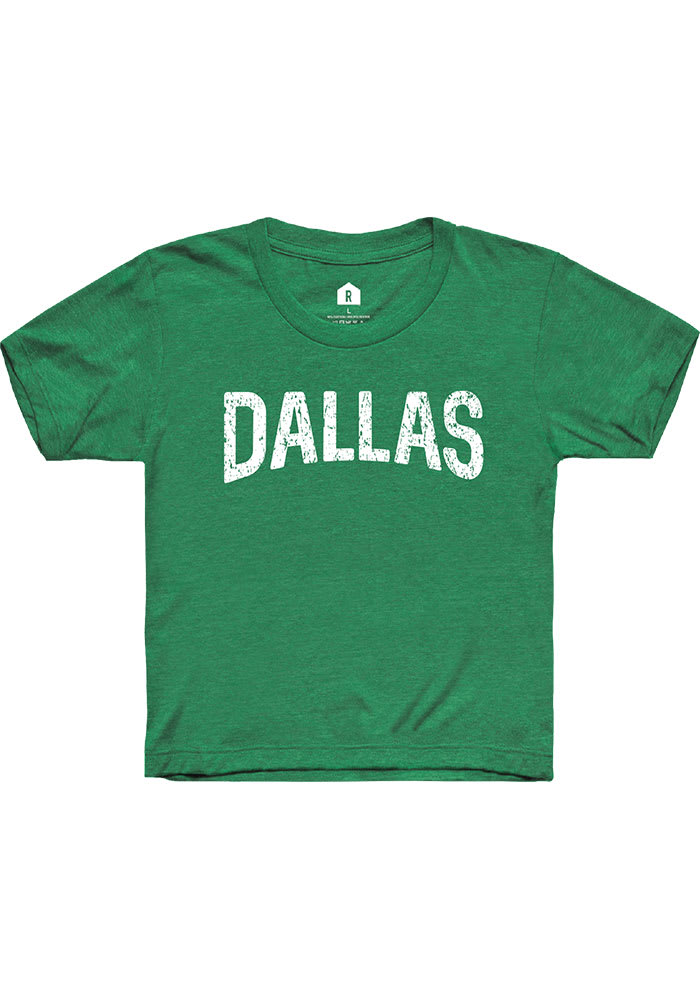 Rally Dallas Ft Worth Youth Green Arch Wordmark Short Sleeve T-Shirt