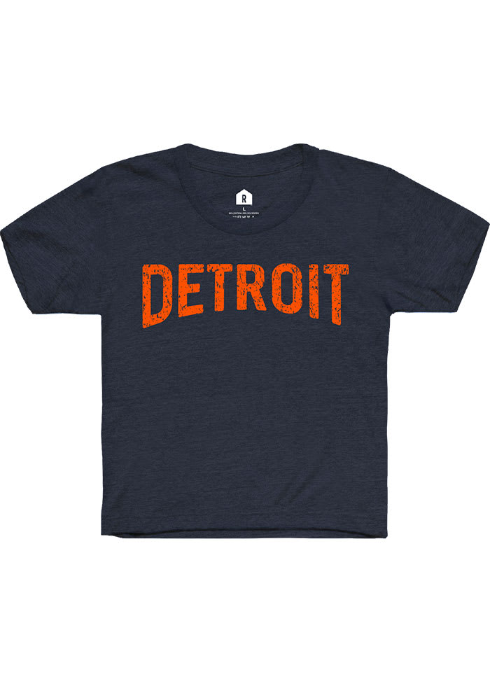 Rally Detroit Youth Navy Blue Arch Wordmark Short Sleeve T-Shirt
