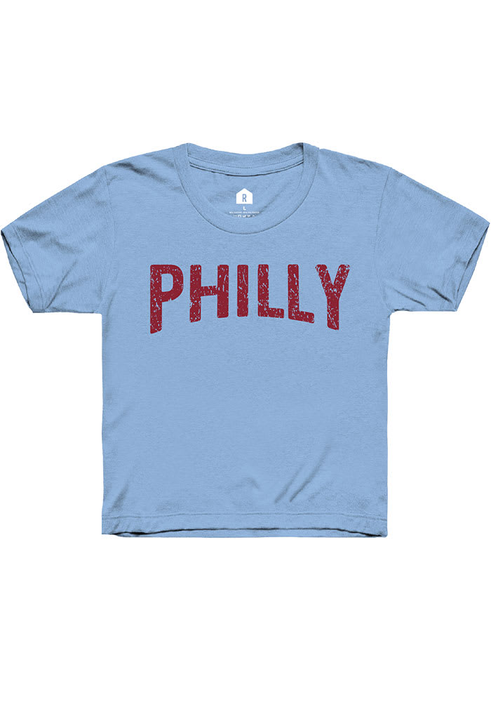 Rally Philadelphia Youth Light Blue Arch Wordmark Short Sleeve T-Shirt