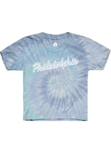 Rally Philadelphia Youth Light Blue Tie Dye Script Wordmark Short Sleeve T-Shirt