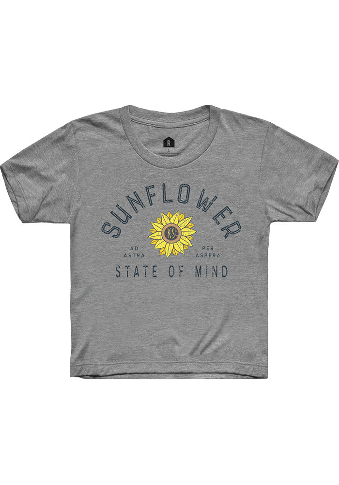 Rally Kansas Youth Grey Sunflower State of Mind Short Sleeve T-Shirt