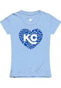 Kansas City Girls Rally Cheetah Heart Light Blue Short Sleeve Tee