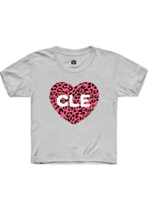 Cleveland Toddler Girls Grey Cheetah Heart Short Sleeve T-Shirt