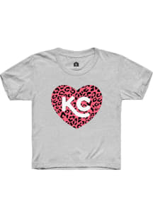 Kansas City Toddler Girls Grey Cheetah Heart Short Sleeve T-Shirt