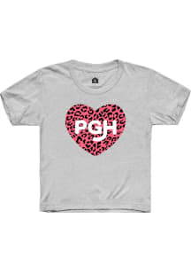Pittsburgh Toddler Girls Grey Cheetah Heart Short Sleeve T-Shirt