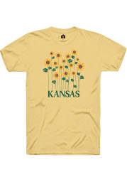 Rally Kansas Womens Yellow Sunflower Wordmark Short Sleeve T-Shirt