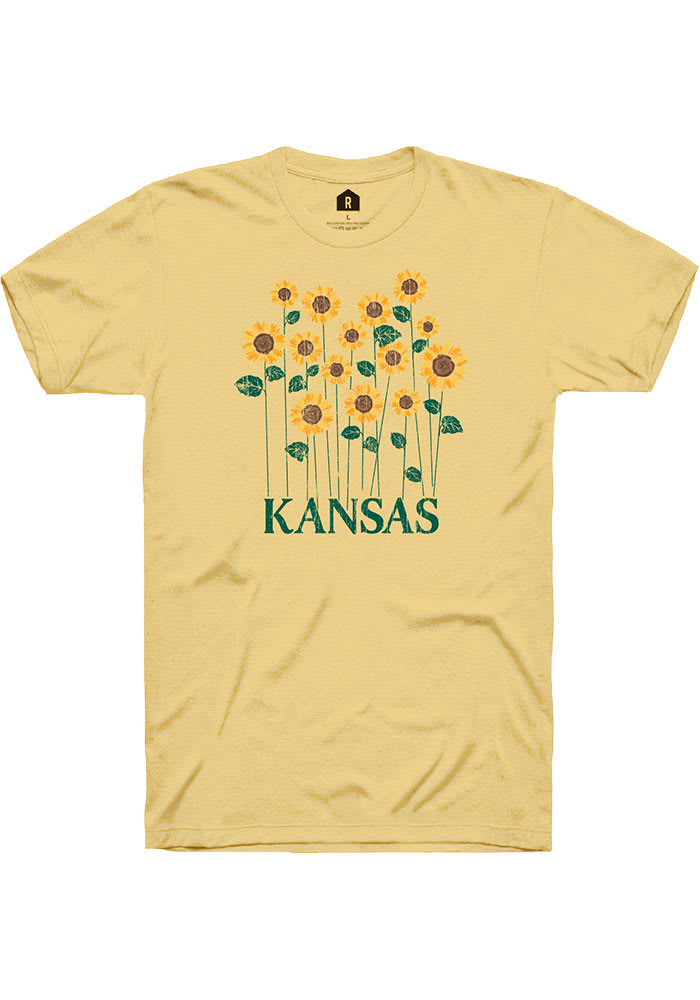 Rally Kansas Womens Yellow Sunflower Wordmark Short Sleeve T-Shirt