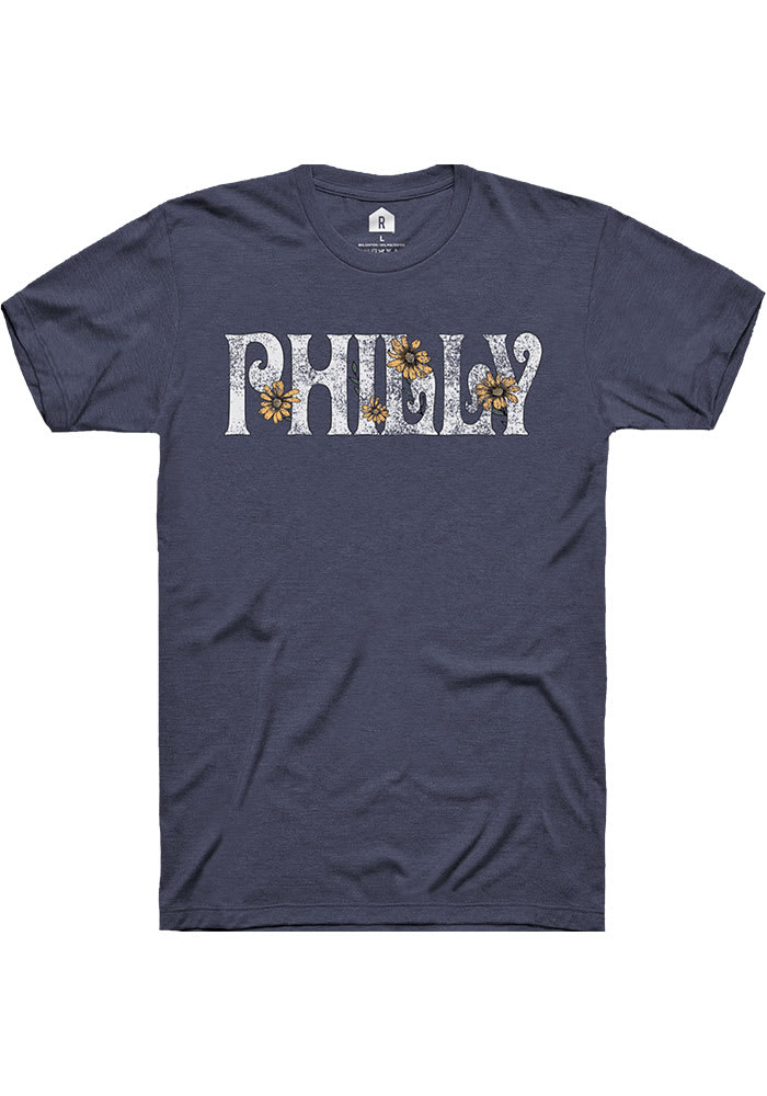 Rally Philadelphia Womens Blue Floral Short Sleeve T-Shirt