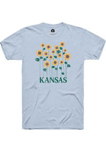 Rally Kansas Womens Light Blue Sunflower Wordmark Short Sleeve T-Shirt