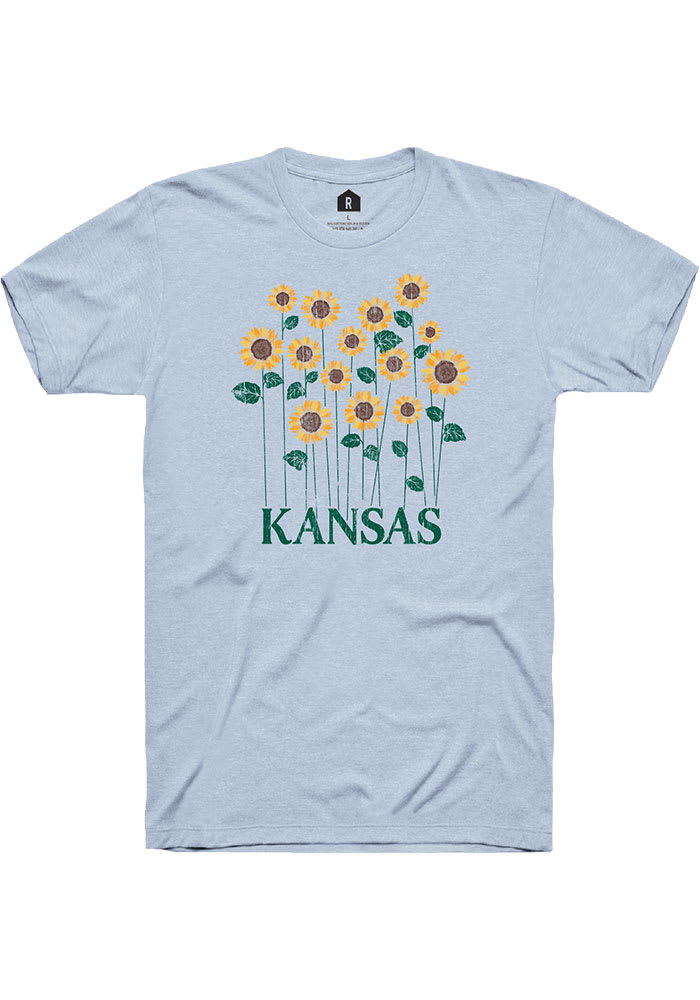 Rally Kansas Womens Light Blue Sunflower Wordmark Short Sleeve T-Shirt