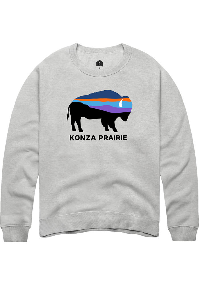 Rally Manhattan Mens Grey Konza Prairie Buffalo Long Sleeve Crew Sweatshirt