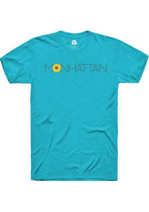 Rally Manhattan Womens Teal Sunflower Wordmark Short Sleeve T-Shirt