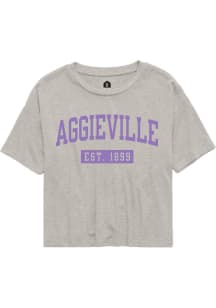 Rally Aggieville Womens Grey Collegiate Wordmark Short Sleeve T-Shirt