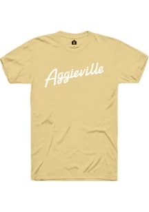 Rally Aggieville Yellow RH Script Short Sleeve T Shirt