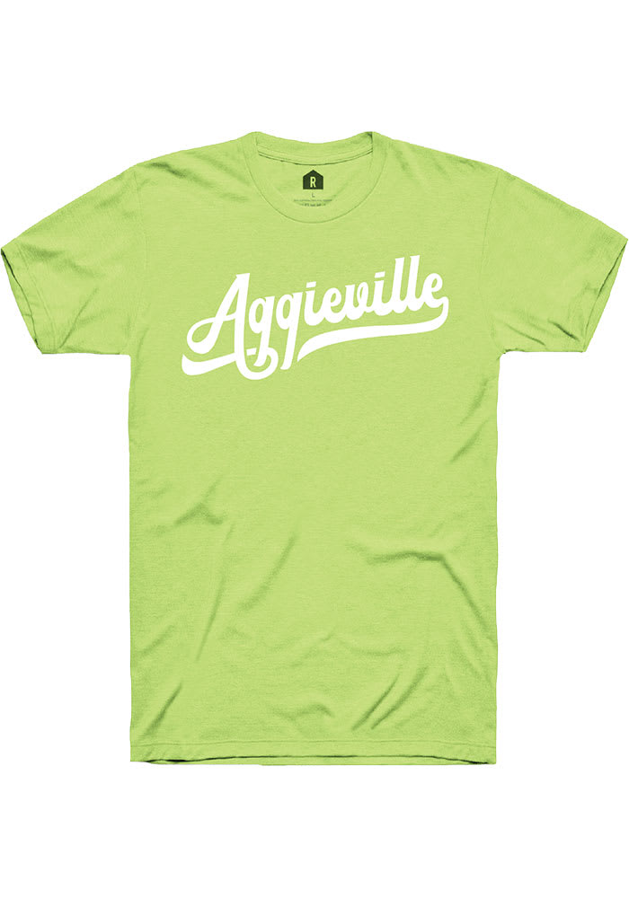 Rally Aggieville Lime Green Tail Script Short Sleeve T Shirt