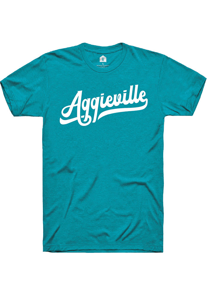 Rally Aggieville Teal Tail Script Short Sleeve Fashion T Shirt