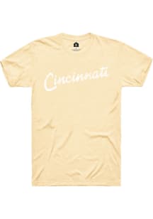 Rally Cincinnati Yellow RH Script Short Sleeve T Shirt